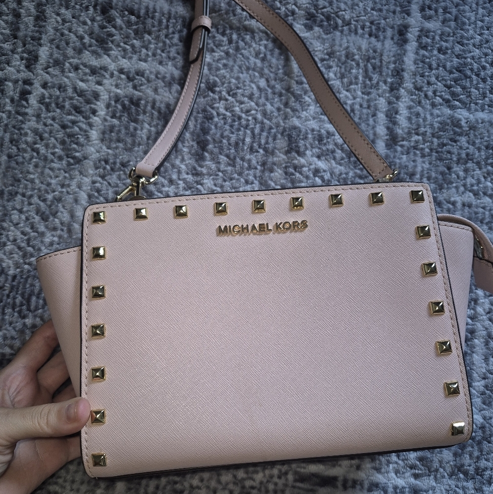 Michael Kors Blush Pink Shoulder Bag with Gold Studs
